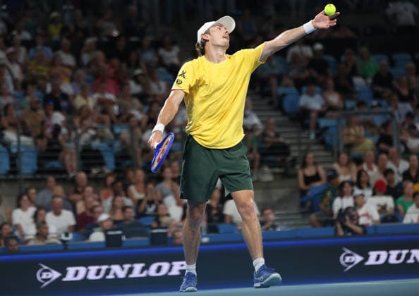 January 10, 2026, Sydney, New South Wales, Australia: ALEX DE MINAUR of Australia during the match against.H. Hurkacz of Poland in the quarterfinal United Cup at Ken Rosewall Arena, Sydney, Australia. Sydney Australia - ZUMAc278 20260110_zsp_c278_006 Copyright: xMarcinxCholewinskix