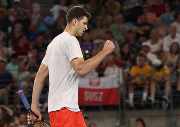 January 10, 2026, Sydney, New South Wales, Australia: HUBERT HURKACZ of Poland during the match against.A. de Minaur of Australia in the quarterfinal United Cup at Ken Rosewall Arena, Sydney, Australia. Sydney Australia - ZUMAc278 20260110_zsp_c278_011 Copyright: xMarcinxCholewinskix