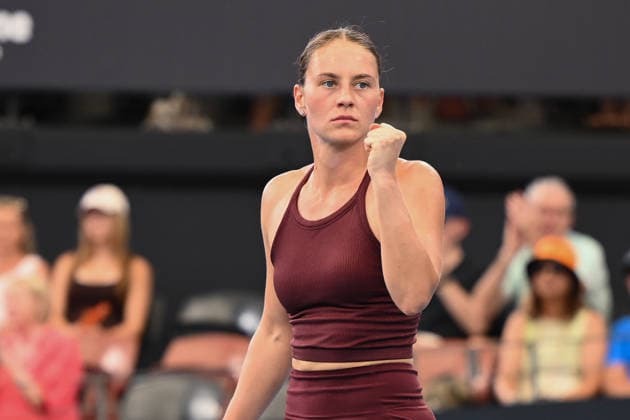 TENNIS BRISBANE INTERNATIONAL, Marta Kostyuk of Ukraine reacts against Jessica Pegula of USA during the semi-finals of the Brisbane International tennis tournament at Pat Rafter Arena in Brisbane, Saturday, January 10, 2026. ( NO ARCHIVING, EDITORIAL USE ONLY BRISBANE QUEENSLAND AUSTRALIA  Copyright: xZAINxMOHAMMEDx 20260110129341540465