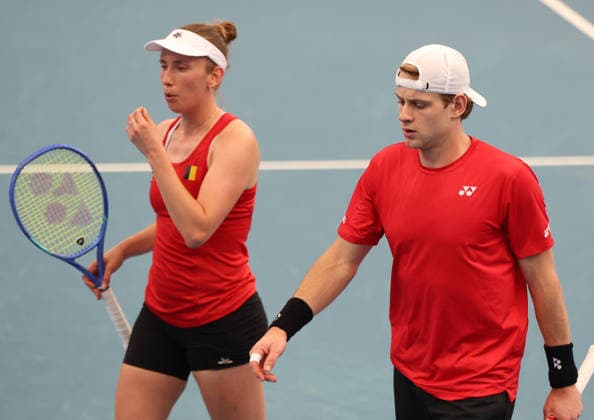 January 10, 2026, Sydney, New South Wales, Australia: ELISE MERTENS and ZIZOU BERGS of Belgium during the mikst match against Switzerland in the semifinals United Cup at Ken Rosewall Arena, Sydney, Australia. Sydney Australia - ZUMAc278 20260110_zsp_c278_018 Copyright: xMarcinxCholewinskix