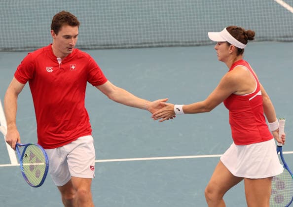 January 10, 2026, Sydney, New South Wales, Australia: BELINDA BENCIC and JAKUB PAUL of Switzerland during the mikst match against Belgium in the semifinals United Cup at Ken Rosewall Arena, Sydney, Australia. Sydney Australia - ZUMAc278 20260110_zsp_c278_021 Copyright: xMarcinxCholewinskix