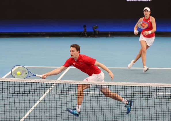 January 10, 2026, Sydney, New South Wales, Australia: BELINDA BENCIC and JAKUB PAUL of Switzerland during the mikst match against Belgium in the semifinals United Cup at Ken Rosewall Arena, Sydney, Australia. Sydney Australia - ZUMAc278 20260110_zsp_c278_031 Copyright: xMarcinxCholewinskix