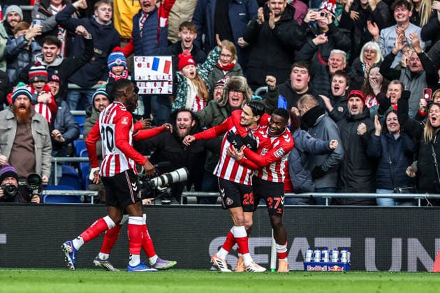 Emirates FA Cup Third Round Everton v Sunderland Enzo Le Fee of Sunderland celebrates his goal to make it 0-1 during the Emirates FA Cup Third Round match Everton vs Sunderland at Hill Dickinson Stadium, Liverpool, United Kingdom, 10th January 2026 (Photo by Alfie Cosgrove News Images) Liverpool Hill Dickinson Stadium Merseyside United Kingdom Copyright: xAlfiexCosgrove NewsxImagesx