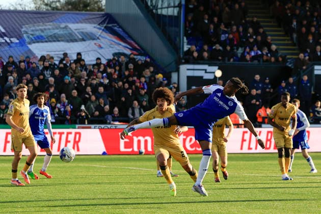 Macclesfield FC v Crystal Palace, FA Cup, 3rd Round Issac Buckley-Ricketts (7) of Macclesfield FC scores to make it 2-0 during the FA Cup match between Macclesfield FC and Crystal Palace at Leasing.com Stadium, Macclesfield, UK on 10 January 2026. Macclesfield Leasing.com Stadium UK Editorial use only DataCo restrictions apply See www.football-dataco.com , Copyright: xConorxMolloyx PSI-23542-0016