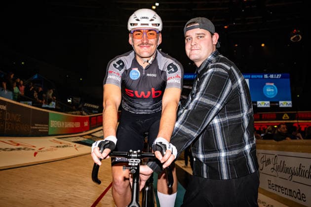 AUGENSTEIN Moritz: Sixdays Bremen 2026 Team 9 - SWB - AUGENSTEIN Moritz ( GER ) - Black Querformat - quer - horizontal - Landscape - Event Veranstaltung: Sixdays Bremen 2026 - Category Kategorie: Cycling - Track cycling, Rad, Radsport, Bahnrad, Bahn Sixdays - Elite Men - Location Ort: Europe Germany - Bremen - ÖVB Arena - Discipline: Derny Race - Distance: ... m - Date Datum: 09.01.2026 Friday Day 1 -