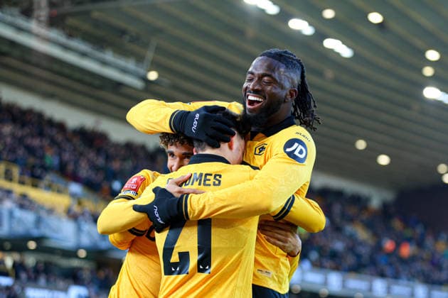Rodrigo Gomes (21 Wolves) celebrates scoring the fifth goal for Wolves during the FA Cup football match between Wolverhampton Wanderers and Shrewsbury Town at Molineux stadium in Wolverhampton, England Copyright: xNataliexMincher SPPx Sportspressphoto_SPR80257