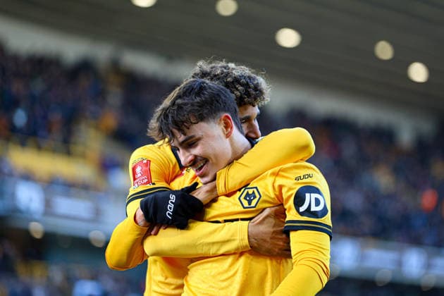 Rodrigo Gomes (21 Wolves) celebrates scoring the fifth goal for Wolves during the FA Cup football match between Wolverhampton Wanderers and Shrewsbury Town at Molineux stadium in Wolverhampton, England Copyright: xNataliexMincher SPPx Sportspressphoto_SPR80258
