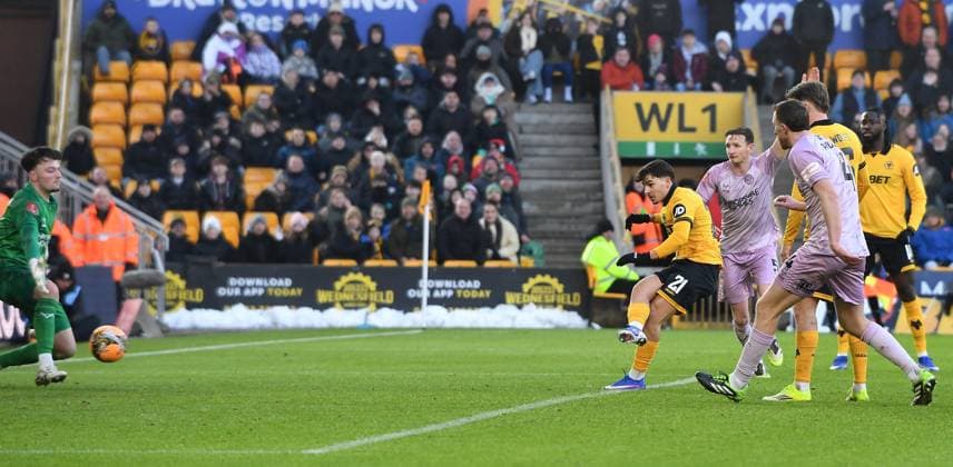 Rodrigo Gomes of Wolverhampton Wanderers scores 5-1 Wolverhampton Wanderers v Shrewsbury Town, Emirates FA Cup, Third Round, Football, Molineux, Wolverhampton, UK - 10 Jan 2026Wolverhampton Molineux United Kingdom EDITORIAL USE ONLY No use with unauthorised audio, video, data, fixture lists, club league logos or live services. Online in-match use limited to 120 images, no video emulation. No use in betting, games or single club league player publications. Copyright: xAlanxWalter Shutterstockx 16246186af