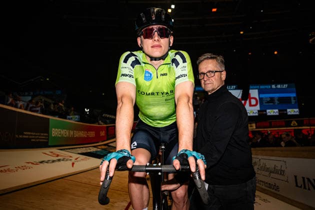 BOOS Benjamin: Sixdays Bremen 2026 Team 11 - COURTYARD BY MARRIOTT - BOOS Benjamin ( GER ) - Black Querformat - quer - horizontal - Landscape - Event Veranstaltung: Sixdays Bremen 2026 - Category Kategorie: Cycling - Track cycling, Rad, Radsport, Bahnrad, Bahn Sixdays - Elite Men - Location Ort: Europe Germany - Bremen - ÖVB Arena - Discipline: Derny Race - Distance: ... m - Date Datum: 09.01.2026 Friday Day 1 -
