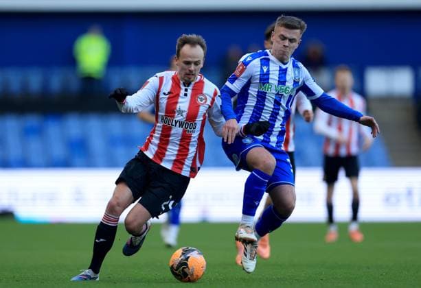 Mikkel Damsgaard of Brentford in action against Jarvis Thornton of Sheffield Wednesday Sheffield Wednesday v Brentford, Emirates FA Cup, Third Round, Football, Hillsborough, Sheffield, UK - 10 Jan 2026Sheffield Hillsborough United Kingdom EDITORIAL USE ONLY No use with unauthorised audio, video, data, fixture lists, club league logos or live services. Online in-match use limited to 120 images, no video emulation. No use in betting, games or single club league player publications. Copyright: xGeorgexTewkesbury Shutterstockx 16246263av