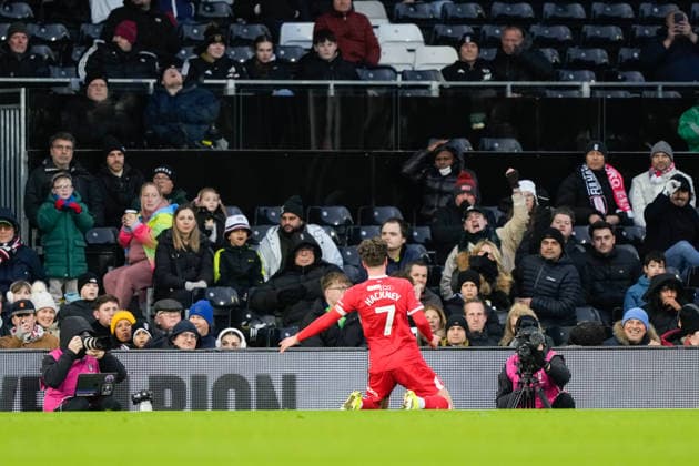 Fulham v Middlesbrough, FA Cup, 3rd Round GOAL 0-1 Middlesbrough midfielder Hayden Hackney (7) celebrate the opening goal during the FA Cup match between Fulham and Middlesbrough at Craven Cottage, London, UK on 10 January 2026. London Craven Cottage Greater London UK Editorial use only DataCo restrictions apply See www.football-dataco.com , Copyright: xStephenxFlynnx PSI-23565-0040