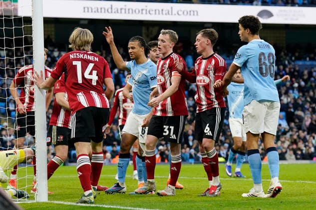 Newcastle Upon Tyne, England, 10th January 2026. Nathan Ake of Manchester City celebrates as Jake Doyle-Hayes of Exeter City (c) scores an own goal during the Newcastle United vs AFC Bournemouth FA Cup match at St. James Park, Newcastle Upon Tyne. Picture credit should read: Nigel Roddis Sportimage EDITORIAL USE ONLY. No use with unauthorised audio, video, data, fixture lists, club league logos or live services. Online in-match use limited to 120 images, no video emulation. No use in betting, games or single club league player publications. SPI_042_AY_Man_City_Exeter SPI-4441-0029