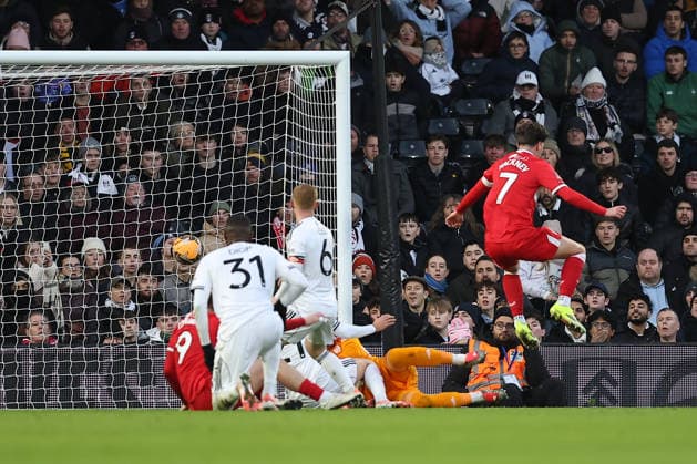 10th January 2026; Craven Cottage, Fulham, London, England; FA Cup Football, Fulham versus Middlesbrough; Hayden Hackney of Middlesbrough scores in the 30th minute for 0-1  KatiexChan