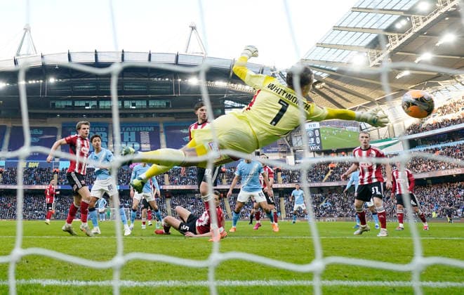 Manchester, England, 10th January 2026. Max Alleyne of Manchester City (2l) scoring the first goal during the Manchester City vs Exeter City FA Cup match at the Etihad Stadium, Manchester. Picture credit should read: Andrew Yates Sportimage EDITORIAL USE ONLY. No use with unauthorised audio, video, data, fixture lists, club league logos or live services. Online in-match use limited to 120 images, no video emulation. No use in betting, games or single club league player publications. SPI_044_AY_Man_City_Exeter SPI-4442-0043