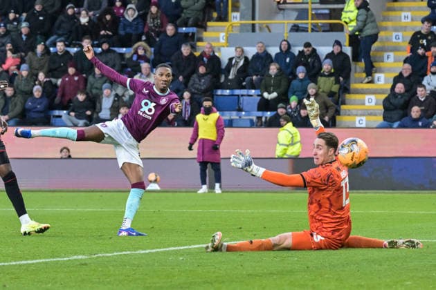 10th January 2026; Turf Moor, Burnley, Lancashire, England; FA Cup Football, Burnley versus Millwall; Steven Benda of Millwall is defeated by Jaidon Anthony of Burnley in the 44th minute to go 3-0  LeexDurkin