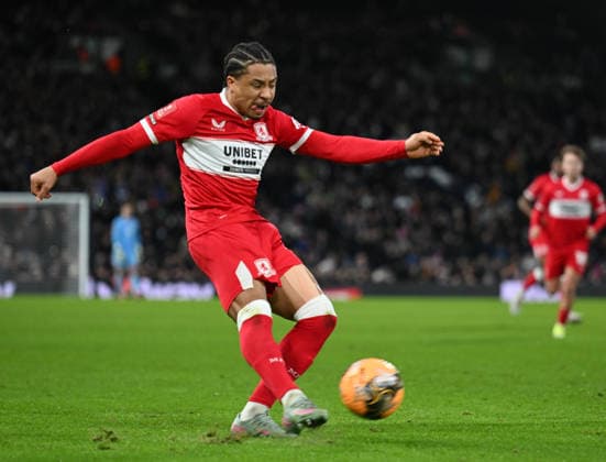 Fulham v Middlesbrough Emirates FA Cup Samuel Silvera of Middlesbrough shoots during the Emirates FA Cup Third Round match at Craven Cottage, London 10 01 2026 UK Newspapers OUT Copyright: xNigelxBramleyx FIL-22780-0044