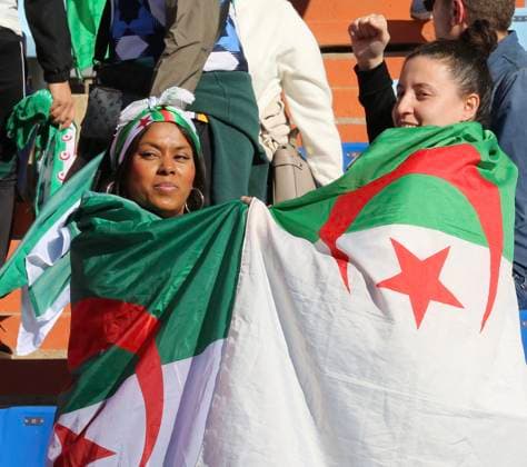 Algeria Supporters At CAN Quarterfinal - Marrakech Algerian supporters cheer on the teammates of Riyad Mahrez during the Africa Cup of Nations Morocco 2025 quarterfinal match between Algeria and Nigeria at the Marrakech stadium in Marrakech, Morocco, on January 10, 2026. Photo by Hamza Bouhara ABACAPRESS.COM Marrakech Morocco  Copyright: xBouharaxHamza ABACAx