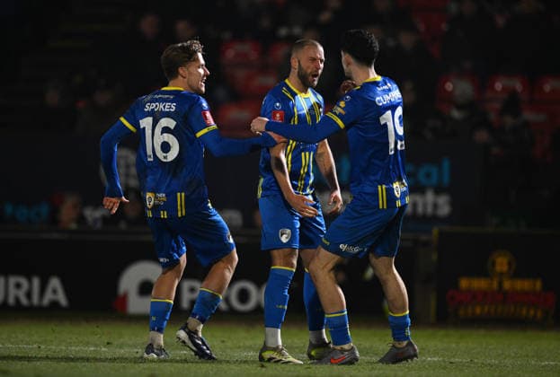 Luke Coulson of Weston-super-Mare celebrates after scoring the team s first goal Grimsby Town v Weston Super Mare, Emirates FA Cup, Third Round, Football, Blundell Park, Grimsby, UK - 10 Jan 2026Grimsby Blundell Park United Kingdom EDITORIAL USE ONLY No use with unauthorised audio, video, data, fixture lists, club league logos or live services. Online in-match use limited to 120 images, no video emulation. No use in betting, games or single club league player publications. Copyright: xAnnaxGowthorpe Shutterstockx 16246310ad