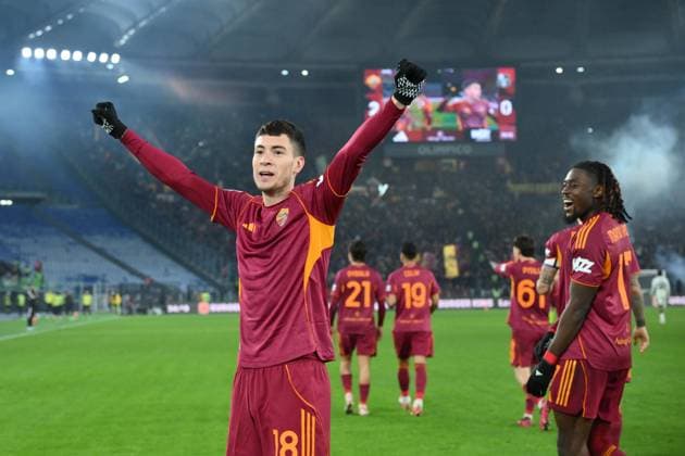 Foto IPP Roberto Ramaccia Roma 10 1 2026 Campionato di Calcio Serie A 2025 2026 Roma vs Sassuolo Nella foto Matías Soule festeggia il gol Italy Photo Press - World Copyright Roma italy Italia ITALY  Copyright: xR4924_italyphotopressx