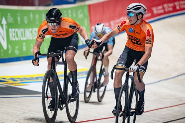 RANFFT Max, HENNIG Dominic: Sixdays Bremen 2026 Team 4 - RANFFT Max ( GER ) - HENNIG Dominic ( GER ) Querformat - quer - horizontal - Landscape - Event Veranstaltung: Sixdays Bremen 2026 - Category Kategorie: Cycling - Track cycling, Rad, Radsport, Bahnrad, Bahn Sixdays - U19 Men Juniors - Location Ort: Europe Germany - Bremen - ÖVB Arena - Discipline: Andy Kappes Cup - Madison - Distance: ... m - Date Datum: 10.01.2026 Saturday Day 2 -