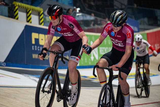 WALDMÜLLER Baltasaar, KAFFKA Louis Pepe: Sixdays Bremen 2026 Team 5 - WALDMÜLLER Baltasaar ( GER ) - KAFFKA Louis Pepe ( GER ) Querformat - quer - horizontal - Landscape - Event Veranstaltung: Sixdays Bremen 2026 - Category Kategorie: Cycling - Track cycling, Rad, Radsport, Bahnrad, Bahn Sixdays - U19 Men Juniors - Location Ort: Europe Germany - Bremen - ÖVB Arena - Discipline: Andy Kappes Cup - Madison - Distance: ... m - Date Datum: 10.01.2026 Saturday Day 2 -