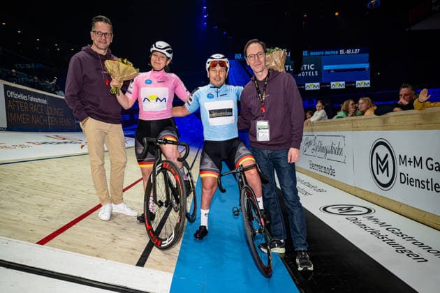 QUELLHORST MarieSENSKA Pierre: Sixdays Bremen 2026 Team 4 - QUELLHORST Marie ( GER ) - Team 1 - SENSKA Pierre ( GER ) Award Ceremony - Medal Ceremony - Podium - Querformat - quer - horizontal - Landscape - Event Veranstaltung: Sixdays Bremen 2026 - Category Kategorie: Cycling - Track cycling, Rad, Radsport, Bahnrad, Bahn Sixdays - Elite ... - Location Ort: Europe Germany - Bremen - ÖVB Arena - Discipline: ... - Distance: ... m - Date Datum: 10.01.2026 Saturday Day 2 -