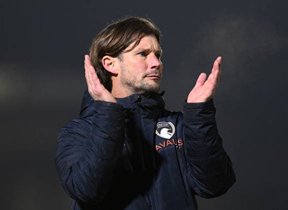 Scott Rogers manager of Weston-super-Mare applauds the fans at full time Grimsby Town v Weston Super Mare, Emirates FA Cup, Third Round, Football, Blundell Park, Grimsby, UK - 10 Jan 2026Grimsby Blundell Park United Kingdom EDITORIAL USE ONLY No use with unauthorised audio, video, data, fixture lists, club league logos or live services. Online in-match use limited to 120 images, no video emulation. No use in betting, games or single club league player publications. Copyright: xAnnaxGowthorpe Shutterstockx 16246310ar