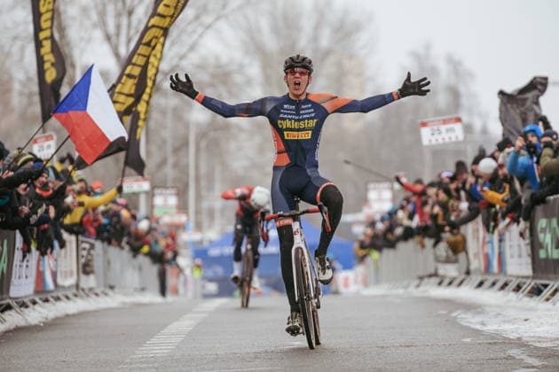 Czech cyclocross national championships, cyclocross, men elite, Krystof Bazant wins in front of Vaclav Jezek, on January 10, 2026, Ostrava, Czechia. (CTKxPhoto JanxBrychta) CTKPhotoF202601100021701  CTKPhotoF202601100021701