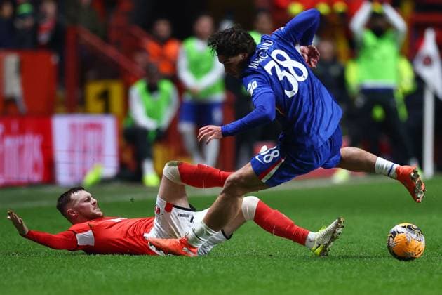 Sonny Carey of Charlton Athletic fouled by Marc Guiu of Chelsea Charlton Athletic v Chelsea, Emirates FA Cup, Third Round, Football, The Valley, London, UK - 10 Jan 2026London The Valley United Kingdom EDITORIAL USE ONLY No use with unauthorised audio, video, data, fixture lists, club league logos or live services. Online in-match use limited to 120 images, no video emulation. No use in betting, games or single club league player publications. Copyright: xSimonxDael Shutterstockx 16246325aj