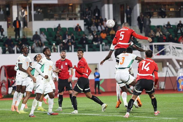 Egypt v Ivory Coast - Africa Cup of Nations AGADIR, MOROCCO - JANUARY 10: Players vie for the ball during the Africa Cup of Nations 2025 quarterfinal match between Egypt and Ivory Coast at Adrar Stadium in Agadir, Morocco on January 10, 2026. Samah Zidan Anadolu Agadir Morocco. Editorial use only. Please get in touch for any other usage.  Copyright: x2026xAnadoluxSamahxZidanx