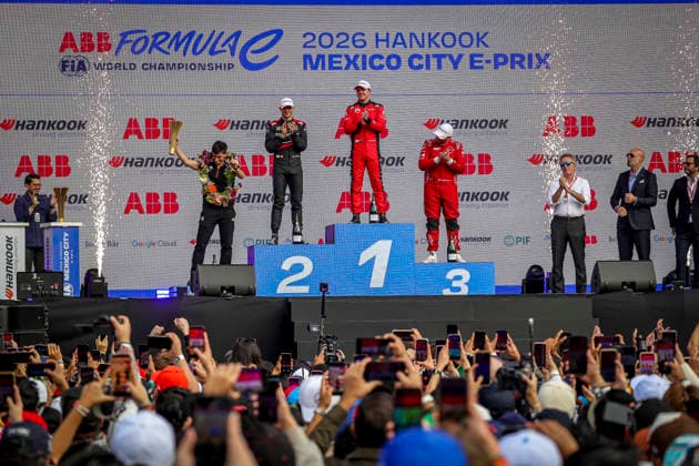 2025 FORMULA E MEXICO CITY ePRIX CASSIDY Nick (nzl), Citroën Racing Formula E Team, Citroën, portrait, MORTARA Edoardo (swi), Mahindra Racing, Mahindra M12Electro, portrait, ROWLAND Oliver (gbr), Nissan Formula E Team, Nissan e-4ORCE 05, portrait podium, portrait during the the Mexico City Paulo ePrix, 2nd round of the 2025-26 ABB FIA Formula E World Championship, WM, Weltmeisterschaft on the Autodromo Hermanos Rodriguez from January 8 to 10, 2025 in Mexico City, Mexico - Mexico CityMexico Copyright: xPauloxMariax