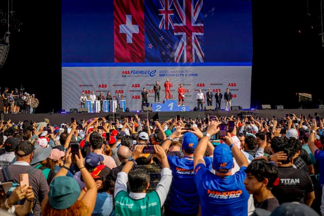 2025 FORMULA E MEXICO CITY ePRIX CASSIDY Nick (nzl), Citroën Racing Formula E Team, Citroën, portrait, MORTARA Edoardo (swi), Mahindra Racing, Mahindra M12Electro, portrait, ROWLAND Oliver (gbr), Nissan Formula E Team, Nissan e-4ORCE 05, portrait podium, portrait during the the Mexico City Paulo ePrix, 2nd round of the 2025-26 ABB FIA Formula E World Championship, WM, Weltmeisterschaft on the Autodromo Hermanos Rodriguez from January 8 to 10, 2025 in Mexico City, Mexico - Mexico CityMexico Copyright: xPauloxMariax