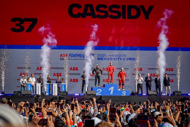 2025 FORMULA E MEXICO CITY ePRIX CASSIDY Nick (nzl), Citroën Racing Formula E Team, Citroën, portrait, MORTARA Edoardo (swi), Mahindra Racing, Mahindra M12Electro, portrait, ROWLAND Oliver (gbr), Nissan Formula E Team, Nissan e-4ORCE 05, portrait podium, portrait during the the Mexico City Paulo ePrix, 2nd round of the 2025-26 ABB FIA Formula E World Championship, WM, Weltmeisterschaft on the Autodromo Hermanos Rodriguez from January 8 to 10, 2025 in Mexico City, Mexico - Mexico CityMexico Copyright: xPauloxMariax