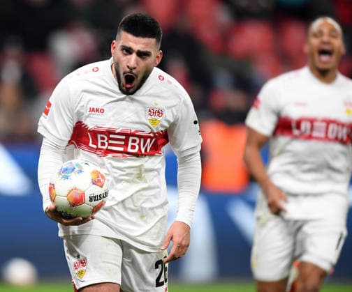 10.01.2026, xophax, Fussball 1.Bundesliga, Bayer 04 Leverkusen - VFB Stuttgart Deniz Undav ( VFB Stuttgart ) nach seinem Tor zum 4 zu 0. (DFL DFB REGULATIONS PROHIBIT ANY USE OF PHOTOGRAPHS as IMAGE SEQUENCES and or QUASI-VIDEO) Leverkusen *** 10 01 2026, xophax, Soccer 1 Bundesliga, Bayer 04 Leverkusen VFB Stuttgart Deniz Undav VFB Stuttgart after his goal for 4 to 0 DFL DFB REGULATIONS PROHIBIT ANY USE OF PHOTOGRAPHS as IMAGE SEQUENCES and or QUASI VIDEO Leverkusen