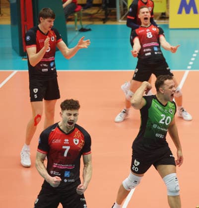 Ludwigsburg , Volleyball Bundesliga , Barock Volleys MTV Ludwigsburg vs. FT 1844 Freiburg , Jubel Ludwigsburg , vorne von links: Tim Köpfli Jeffrey Klok