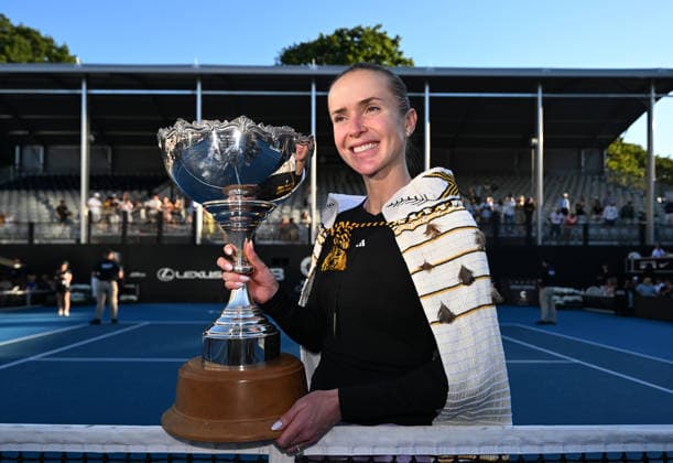Ukraine™s Elina Svitolina poses for a picture after winning her the singles final at the ASB Classic Women™s WTA250 tennis tournament at Manuka Doctor Arena, Auckland,New Zealand. Sunday 11 January 2026. Photo: Andrew Cornaga z Auckland New Zealand Copyright: xAndrewxCornaga x