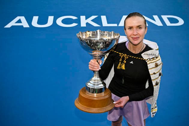 Elina Svitolina (UKR) poses with the trophy after winning the women s single final match of the ASB Classic Women™s WTA250 tennis tournament at Manuka Doctor Arena, Auckland, New Zealand on Sunday 11 January 2026. Photo credit: Alan Lee Auckland New Zealand Copyright: xAlanxLeex xx