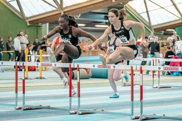 Ricarda Lobe (MTG Mannheim, 60m Huerden Frauen), Hawa Jalloh (MTG Mannheim, 60m Huerden Frauen), GER, Leichtathletik, Athletics, Hallensportfest Mannheim, 11.01.2026, GER, Leichtathletik, Athletics, Hallensportfest Mannheim, 11.01.2026 Mannheim *** Ricarda Lobe MTG Mannheim, 60m hurdles women , Hawa Jalloh MTG Mannheim, 60m hurdles women , GER, Leichtathletik, Athletics, Hallensportfest Mannheim, 11 01 2026, GER, Leichtathletik, Athletics, Hallensportfest Mannheim, 11 01 2026 Mannheim Copyright: xStefanxMayerx EP_SMR