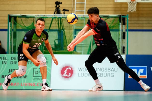 Ludwigsburg: 1. BLM - 25 26 - MTV Ludwigsburg - FT 1844 Freiburg Jeffrey Klok (Ludwigsburg), Tim Koepfli Köpfli (Ludwigsburg) Ludwigsburg Innenstadtsporthalle Baden-Württemberg Deutschland