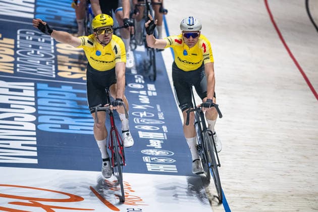WINKLER Oskar, FYNBO Anders: Sixdays Bremen 2026 Team 7 - BO CONCEPT - WINKLER Oskar ( DEN ) - Black - FYNBO Anders ( DEN ) - Red Querformat - quer - horizontal - Landscape - Event Veranstaltung: Sixdays Bremen 2026 - Category Kategorie: Cycling - Track cycling, Rad, Radsport, Bahnrad, Bahn Sixdays - Elite Men - Location Ort: Europe Germany - Bremen - ÖVB Arena - Discipline: Team Presentation - Distance: ... m - Date Datum: 10.01.2026 Saturday Day 2 -
