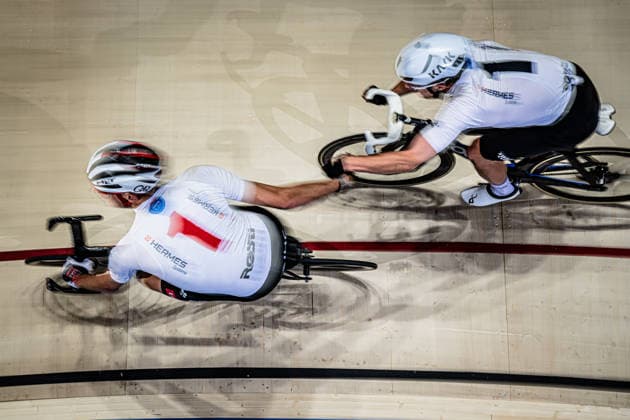 MALMBERG Matias, POLITT Nils: Sixdays Bremen 2026 Team 1 - HERMES SYSTEME - MALMBERG Matias ( DEN ) - Black - POLITT Nils ( GER ) - Red Querformat - quer - horizontal - Landscape - Event Veranstaltung: Sixdays Bremen 2026 - Category Kategorie: Cycling - Track cycling, Rad, Radsport, Bahnrad, Bahn Sixdays - Elite Men - Location Ort: Europe Germany - Bremen - ÖVB Arena - Discipline: Madison - Distance: ... m - Date Datum: 10.01.2026 Saturday Day 2 -
