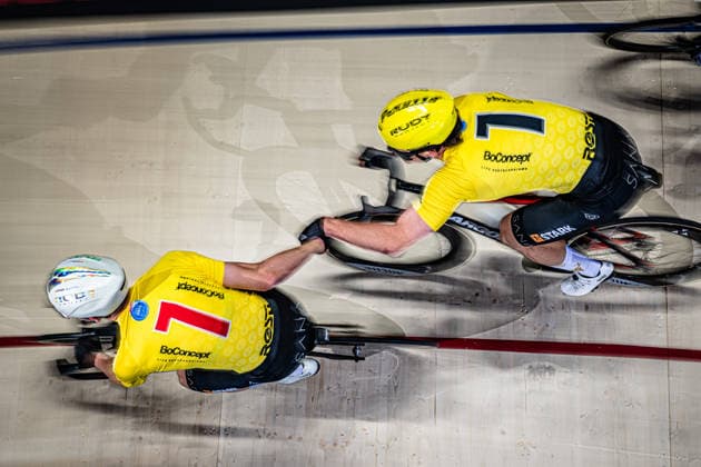 WINKLER Oskar, FYNBO Anders: Sixdays Bremen 2026 Team 7 - BO CONCEPT - WINKLER Oskar ( DEN ) - Black - FYNBO Anders ( DEN ) - Red Querformat - quer - horizontal - Landscape - Event Veranstaltung: Sixdays Bremen 2026 - Category Kategorie: Cycling - Track cycling, Rad, Radsport, Bahnrad, Bahn Sixdays - Elite Men - Location Ort: Europe Germany - Bremen - ÖVB Arena - Discipline: Madison - Distance: ... m - Date Datum: 10.01.2026 Saturday Day 2 -