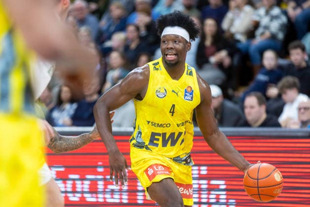 Oldenburg, Niedersachsen, DEU, 10.01.2026, Brian Fobbs (EWE Baskets Oldenburg). EWE Baskets Oldenburg vs. Syntainics MBC. Basketball. 1. Basketball-Bundesliga Saison 2025 2026, 15. Spieltag, Grosse EWE Arena. EWE Baskets Oldenburg vs. Syntainics MBC