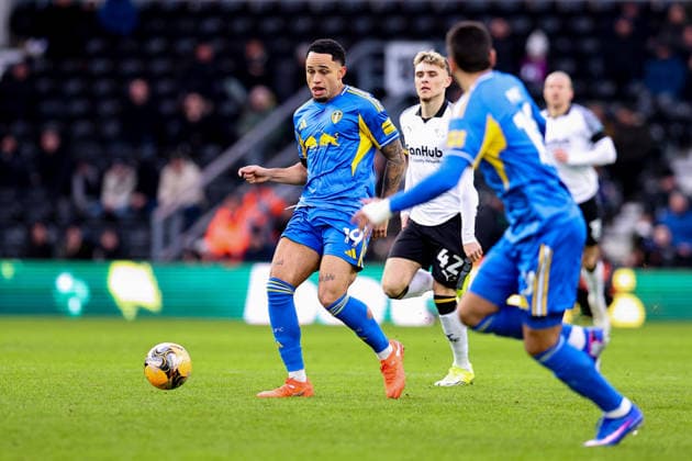 Derby County v Leeds United, Emirates FA Cup Noah Okafor of Leeds United runs on the ball during the Derby County v Leeds United Emirates FA Cup Third Round match at Pride Park Stadium, Derby, England on 11 January 2026 Credit: Ryan Crockett Every Second Media Editorial use only. All images are copyright Every Second Media Limited. No images may be reproduced without prior permission. All rights reserved. Premier League and Football League images are subject to licensing agreements with Football DataCo Limited. see https: www.football-dataco.com Copyright: xIMAGO EveryxSecondxMediax ESM-1751-0038 RyanxCrockettx xEveryxSecondxMediax