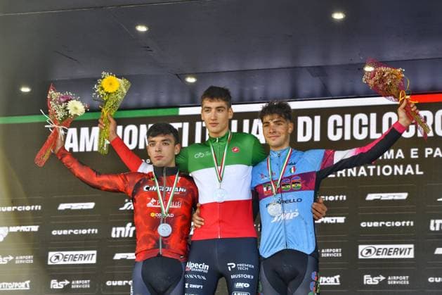 The podium U23 man during Campionati Italiani Ciclocross, Cyclocross race in Brugherio, Italy, January 11 2026  Copyright: xDavidexVaninetti IPAxSportx xipa-agency.netx xx IPA_69929206 IPA_Agency_IPA69929206