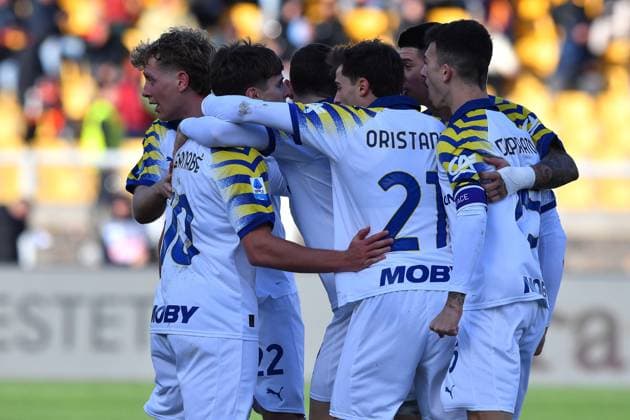 Parma s Central Midfielder Adrian BernabÃ (10 Parma Calcio 1913) celebrates during the Serie A Enilive soccer matchday 20 between US Lecce and Parma Calcio 1913 at the Via del Mare Stadium in Lecce, Italy, Sunday, January 11, 2026. (Credit Image: Giovanni Evangelista LaPresse)  Copyright: xGiovannixEvangelista LaPressex