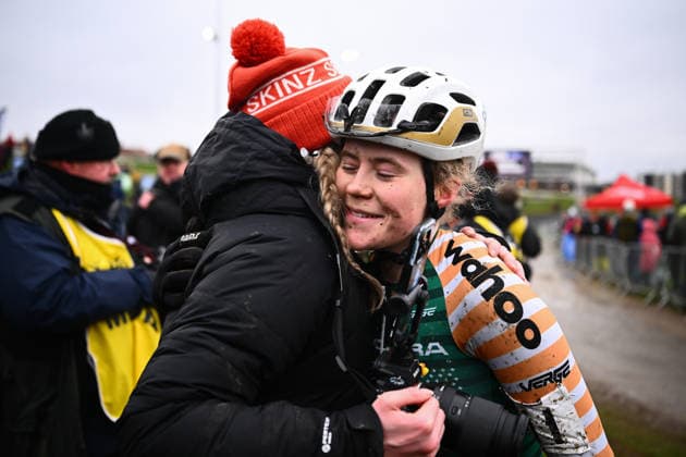 2026 Lloyds National Cyclo-cross Championships Picture by Olly Hassell SWpix.com SWpix.com - 11 01 2026 - Cycling - 2026 Lloyds National Cyclo-Cross Championships - Gypsies Green, South Shields, England - Elite Female - Anna Flynn (Spectra Racing) Celebrates Copyright: x xSWpix.comx(t axPhotographyxHubxLtd)xOllyxHassell SWpix.comx SWP-3159-0358