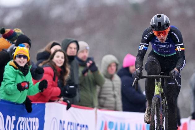 Belgian Thibau Nys pictured in action during the Elite men race at the Belgian Cyclocross Championships in Beringen on Sunday 11 January 2026. DAVIDxPINTENS  x155154462x