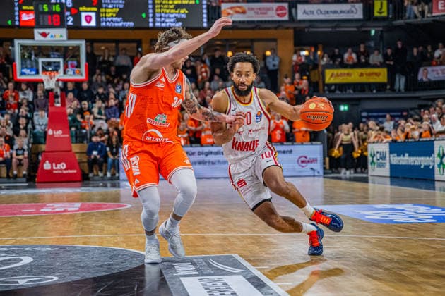 1. Basketball Bundesliga, easyCredit BBL, Saison 2025 2026, Herren, Hauptrunde, 15. Spieltag, 11.01.2026, RASTA Vechta - Fitness First Würzburg Baskets Davion Mintz ( 10 - Fitness First Würzburg Baskets) in Aktion Vechta RASTA Dome Niedersachsen Deutschland