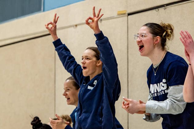 Jubel bei Nici Egert (Wings Leverkusen,No.04) und Amelie Körner (Wings Leverkusen,No.22) DEU, Leverkusen, 11.01.2026 Basketball, Damen 2.Bundesliga Nord, 14. Spieltag, Wings Leverkusen - Talents BonnRhöndorf